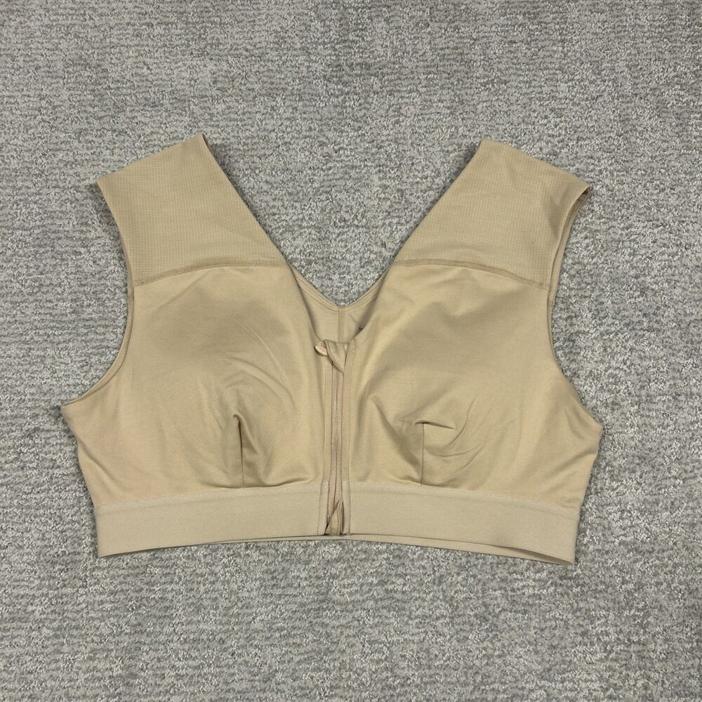 Tommie Copper Sports Bra Womens 2XL Beige Tan Shoulder Support Zip Zinc Znergy